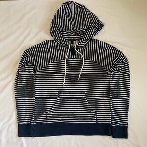 J Crew Nautical Navy & White Striped Cropped Sweater with Hood Hoodie Small